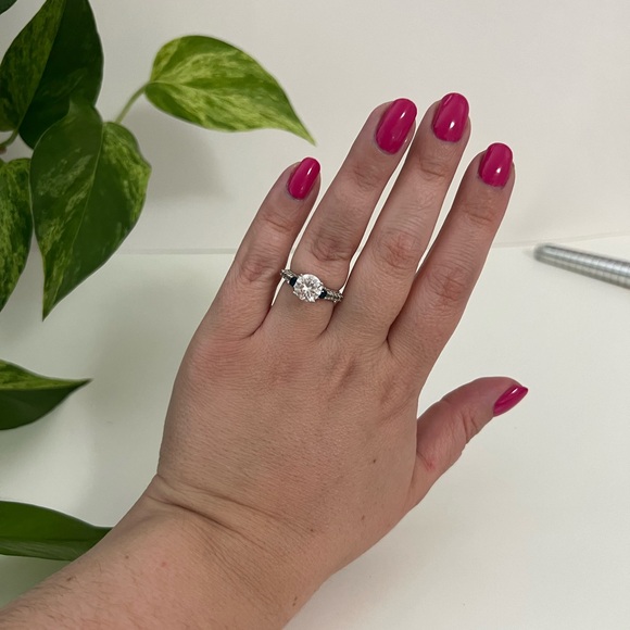 Sterling Silver Cubic Zirconia & Blue Sapphire Filigree Ring, Size 5.5 - Picture 11 of 16